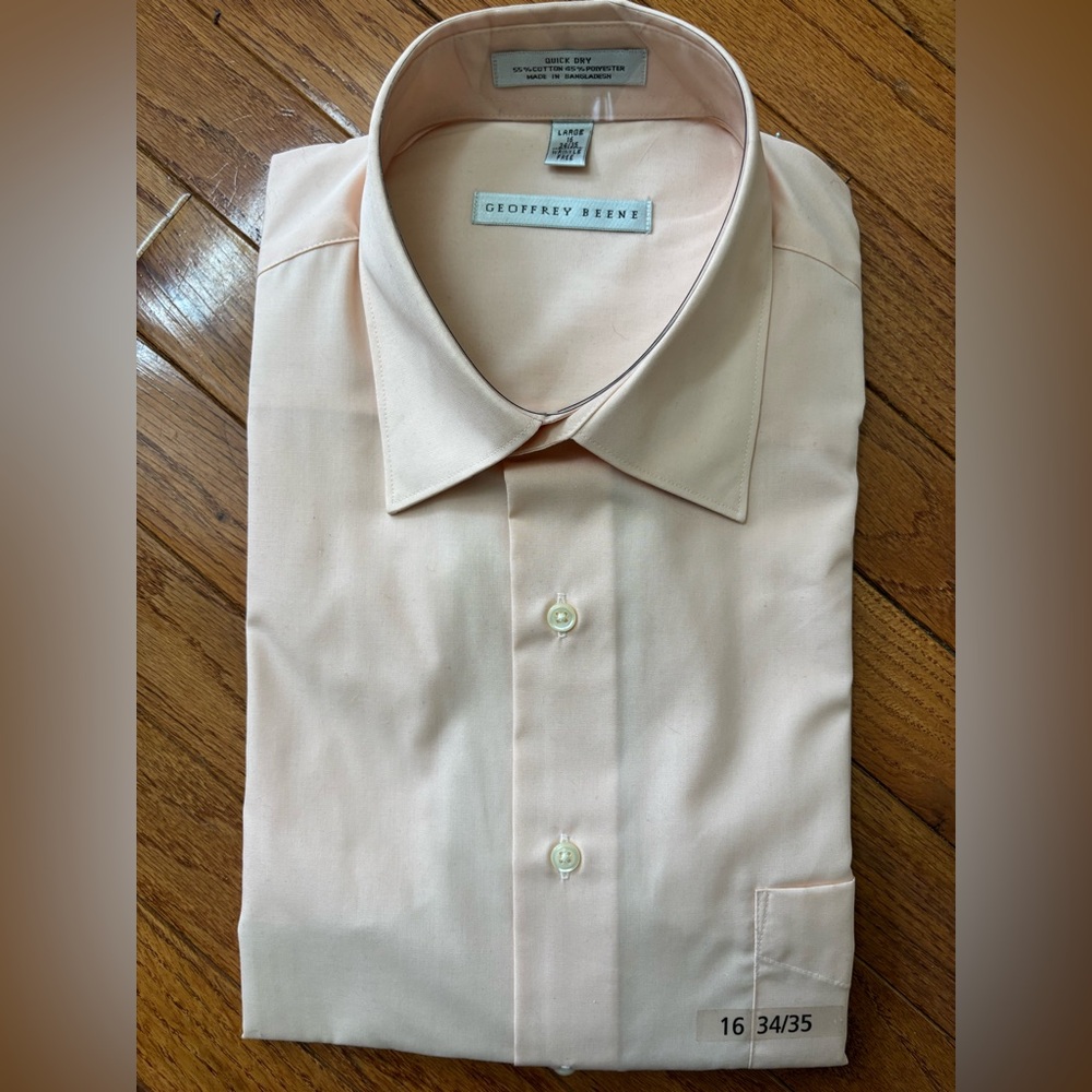 Geoffrey Beene Men's LG Peach Salmon Dress Shirt Quick Dry NWT